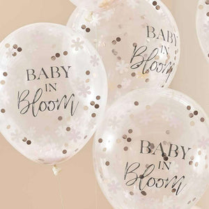 Baby In Bloom Rose Gold baby shower Flowers & Confetti Latex Balloons