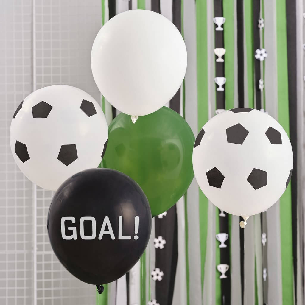 Ginger Ray Black White Green Kick Off Party Football Latex Balloon Bundle