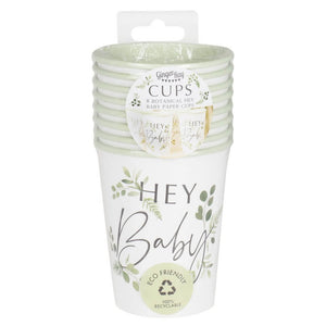 Ginger Ray Botanical Baby Hey Baby Paper Cups 8 Pack