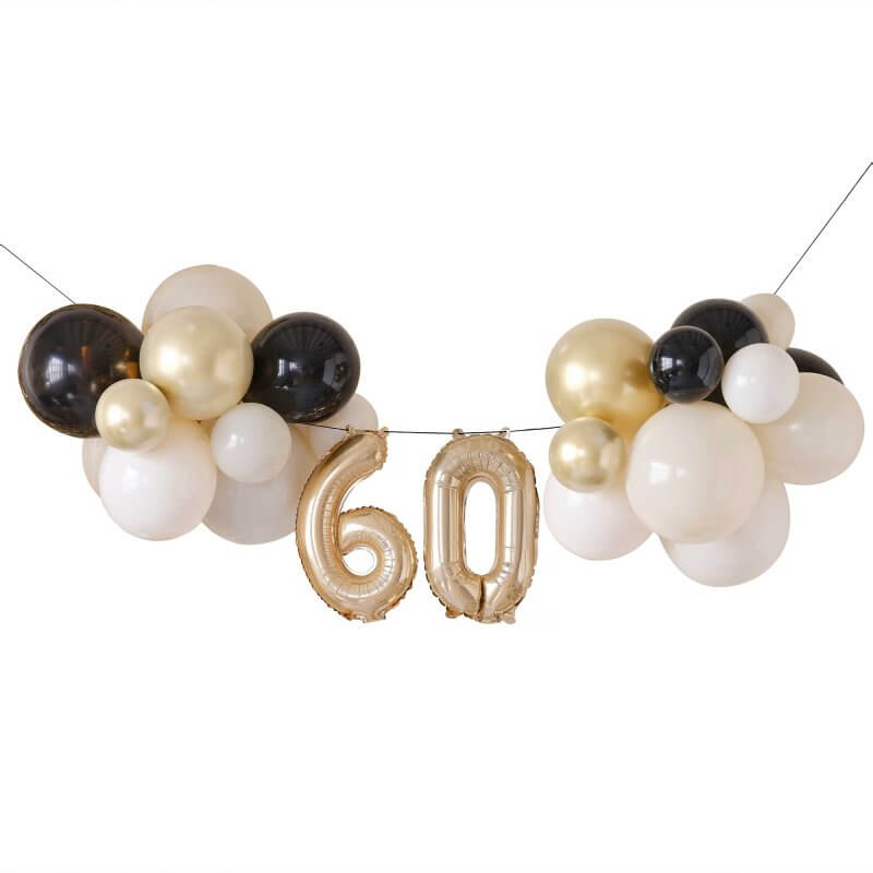 Ginger Ray Champagne Noir 60th Birthday Balloon Bunting Decoration