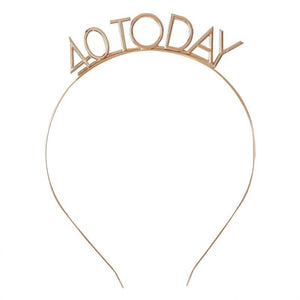 Ginger Ray Champagne Noir 40 Today 40th Birthday Metal Headband tiara