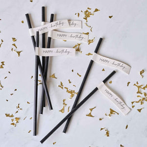 Ginger Ray Champagne Noir Black Nude Birthday Paper Straws 16 Pack