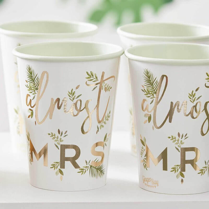Ginger Ray Botanical Floral 'almost MRS' Paper Cups 8 Pack