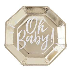 Oh Baby! Gold Baby Shower Plates 8 Pack
