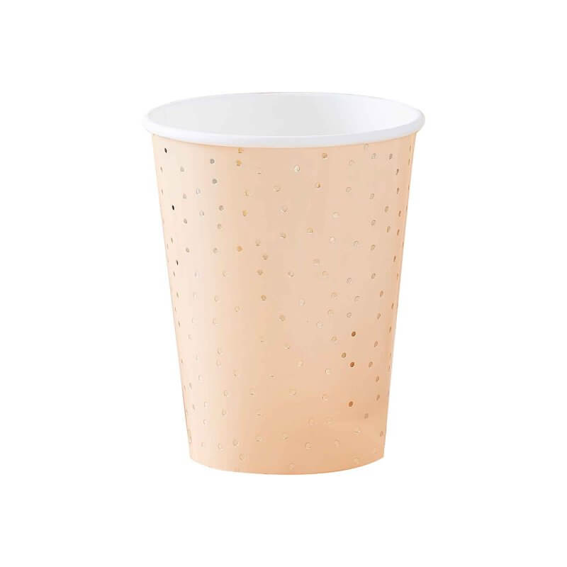 Peach & Gold Ditsy Dot Foiled Paper Cups 266ml