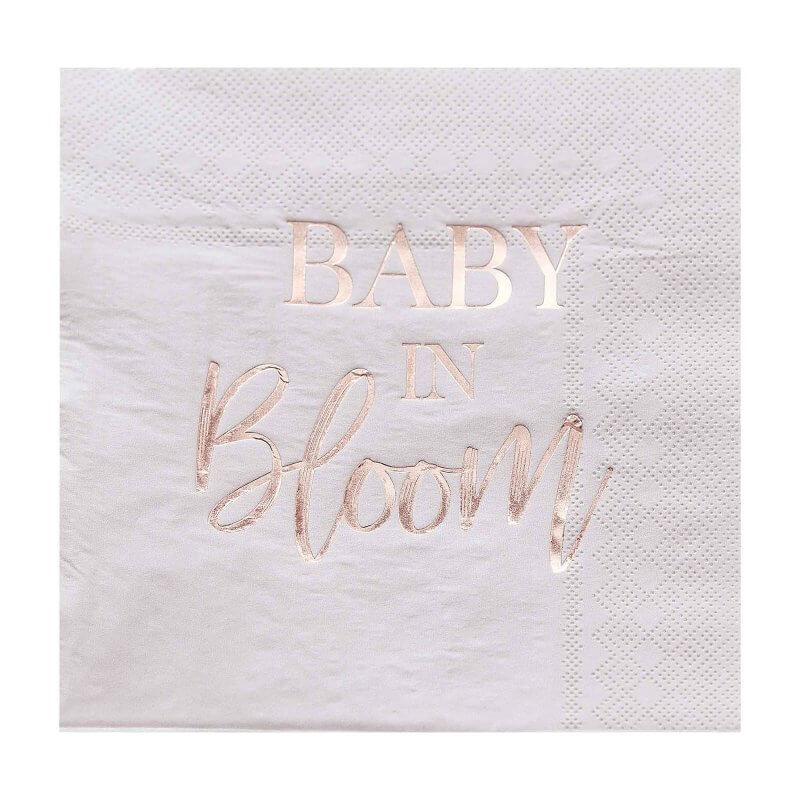Ginger Ray Rose Gold & Blush Baby In Bloom Baby Shower Napkins 16 Pack