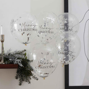 Tis Season Merry Christmas Confetti Balloons 5 Pack