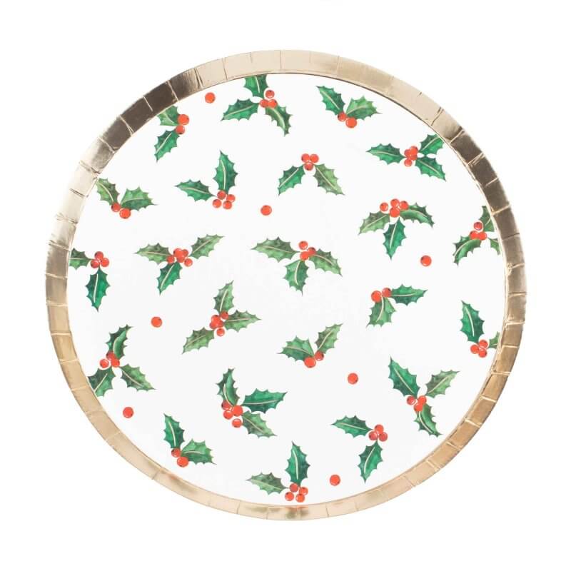 Christmas Holly Leaf Paper Plates 8pk