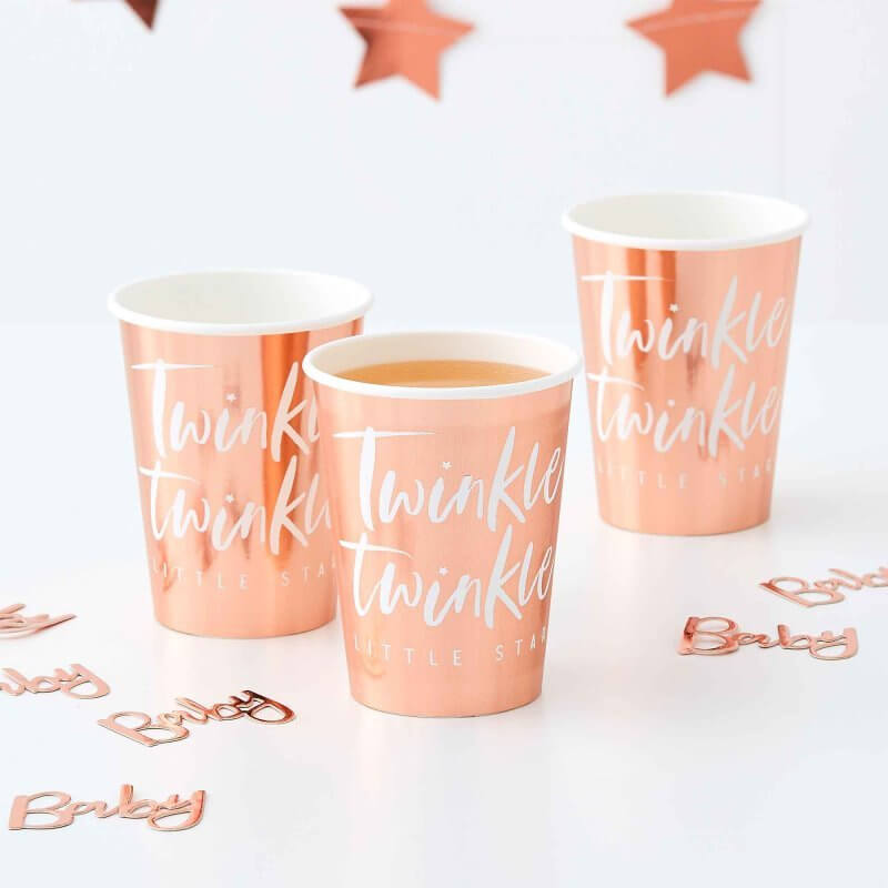 Twinkle Twinkle Rose Gold Foiled Paper Cups 8 Pack