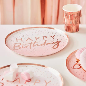 Ginger Ray Ombre Rose Gold Mix It Up Happy Birthday Paper Plate 8 Pack