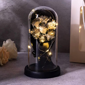 Forever Black Rose Bouquet in Glass Dome w/ LED Light