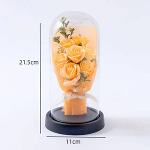 Forever Champagne Rose Bouquet in Glass Dome w/ LED Light
