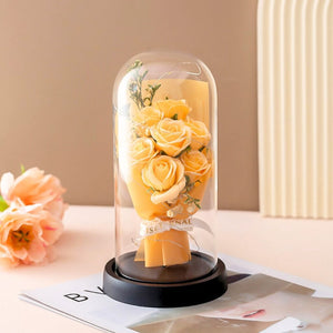 Forever Champagne Rose Bouquet in Glass Dome w/ LED Light