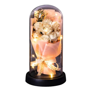 Forever Champagne Rose Bouquet in Glass Dome w/ LED Light