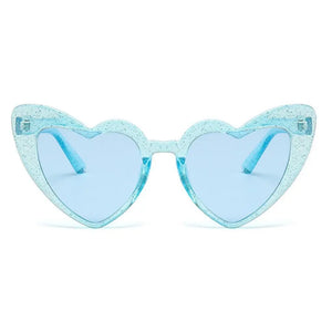 Glitter Blue Heart Shaped Plastic Party Sunglasses