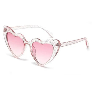Glitter Clear love Heart Shaped Plastic Party Sunglasses - Pink Lenses