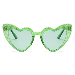 Glitter Green Love Heart cat eye Party Sunglasses