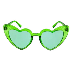 Glitter Green Love Heart cat eye Party Sunglasses