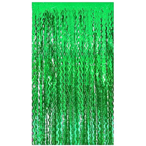 Laser Glitter Wavy Green Tinsel Fringe Foil Curtain Wall Backdrop Decoration