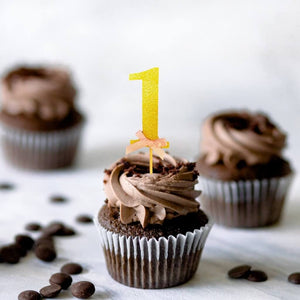 Gold Glitter Number One Paper Pink Ribbon Cupcake Topper 6 Pack