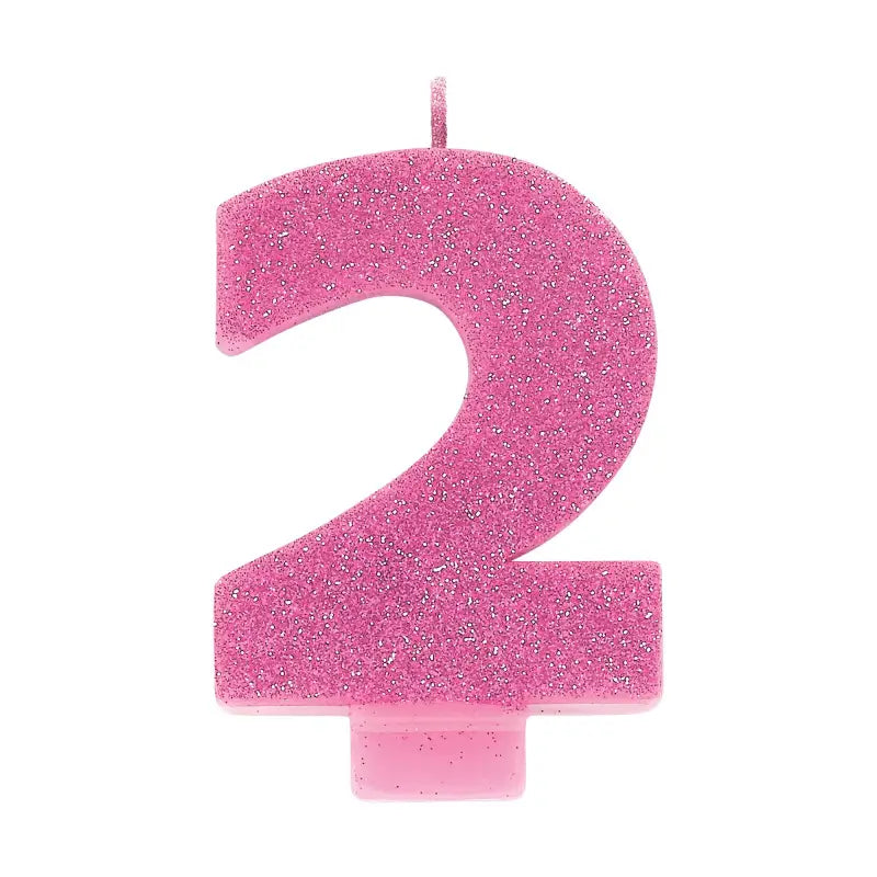 Glitter Pink Number 2 Candle