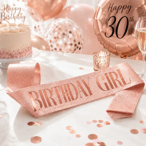 Deluxe Glitter BIRTHDAY GIRL Rose Gold Sash - Rose Gold Foil Print