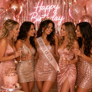Deluxe Glitter Rose Gold Birthday Queen Sash Party Accessory