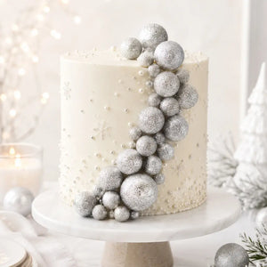 Glitter Silver Deco Foam Ball Cake Topper Set 20 Pack