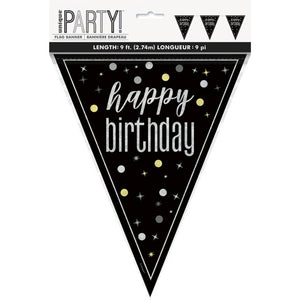 Glitz Black Happy Birthday Foil Flag Banner 274cm