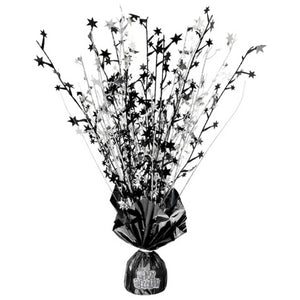 Glitz Happy birthday Foil Balloon Weight & customisable Number Stickers - Black & Silver