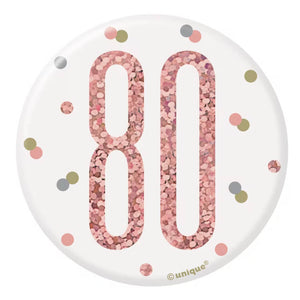 Glitz Rose Gold Age 80 Badge 7.6cm - Birthday Outfit Accessory