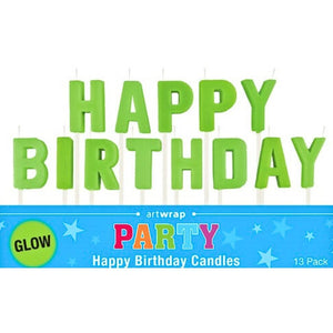 Neon green glow in the dark happy birthday candles