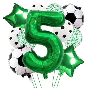Kids soccer birthday balloon decorations with star and confetti balloons number 5