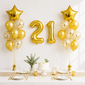 Gold Age 21 Birthday Balloon Bundle 24pk