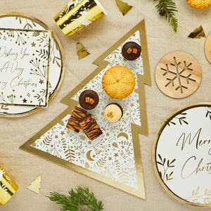 Foiled gold Christmas tree charcuterie board for holiday parties