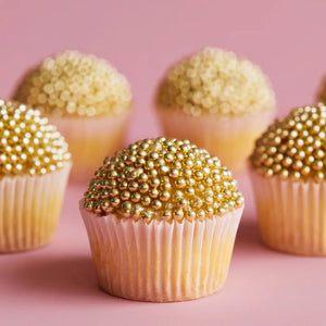 Metallic gold pearl sprinkles for cake decorating