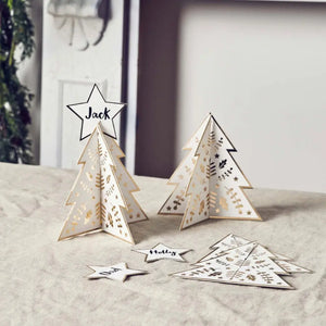 Festive Folklore gold Christmas tree place cards with star labels pack of 10