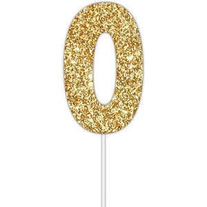 Gold glitter number 0 numeral birthday cake topper