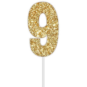 Gold glitter number 9 numeral birthday cake topper