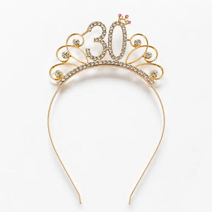 Sparkling Rhinestone Age 30 Metal Tiara - Gold