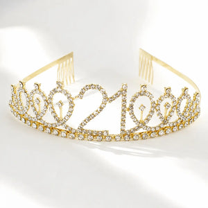 Gold Rhinestone 21st Birthday Tiara Crown – Princess Headband