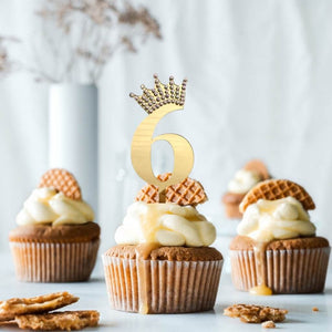 Gold Mirror Acrylic Number 6 Rhinestone Crown Cake Topper