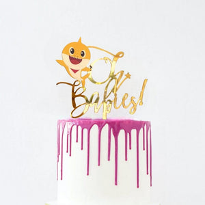 Gold Mirror Acrylic Oh Babies Baby Shark Baby Shower Cake Topper