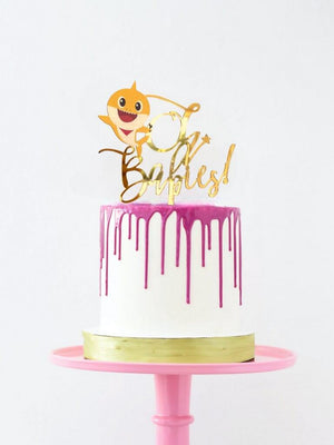 Gold Mirror Acrylic Oh Babies Baby Shark Baby Shower Cake Topper