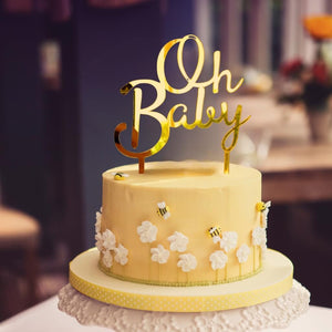 Acrylic Gold 'Oh Baby' Script Cake Topper baby shower gender reveal party decorations