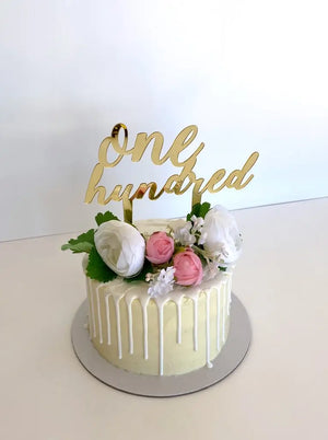 Gold Mirror Acrylic 'one hundred' Birthday Cake Topper