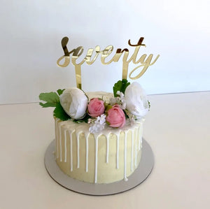 Gold Mirror Acrylic 'Seventy' milestone birthday Cake Topper