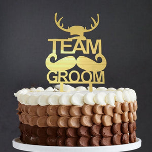 Gold Mirror Acrylic Team Groom Mustache Stag Party Cake Topper - Bachelor Party Celebrations