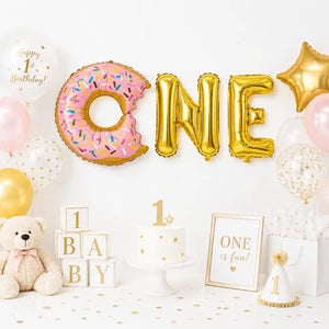 Gold ONE Donut Foil Balloon Banner