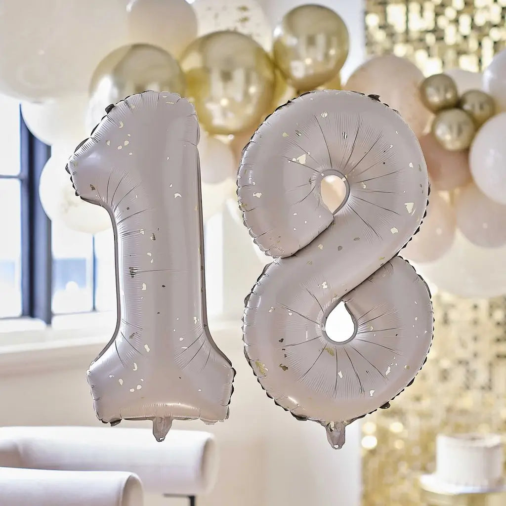 Nude & Gold Speckle Number 18 Milestone Birthday Foil Balloons